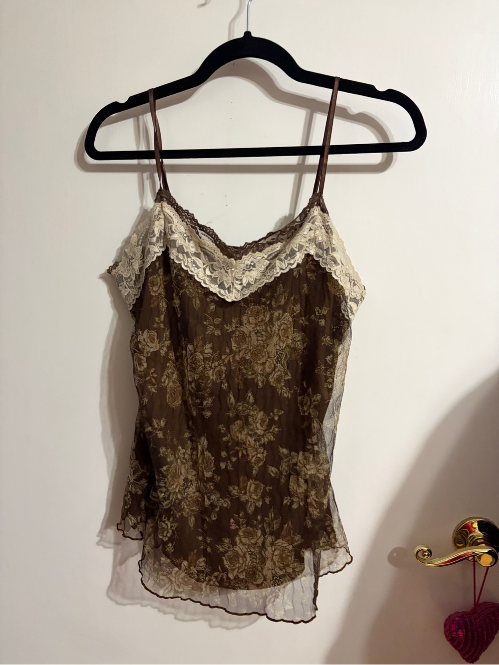 💜 Medium Maurice Lace Trim Floral Cami Tank Top - Brown